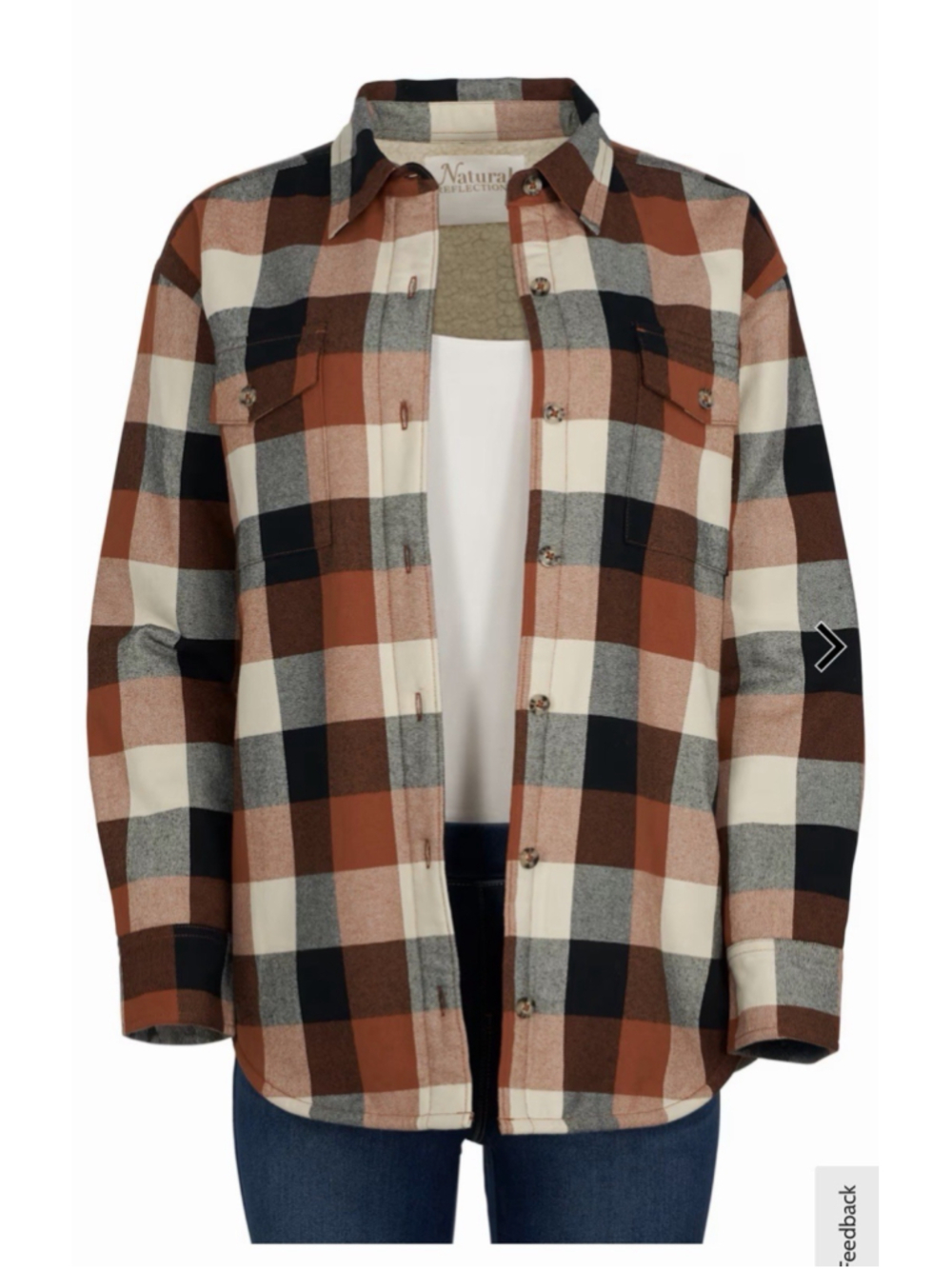 Natural Reflections Sherpa-Lined Flannel Long-Sleeve Shirt size L